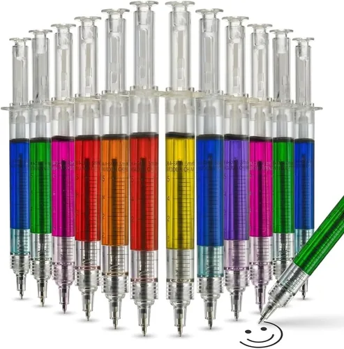 Vista 9 de Bedwina Bolígrafos de jeringa (paquete a granel de 12) bolígrafos retráctiles divertidos multicolor novedosos para enfermeras, suministros escolares