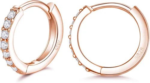Vista 3 de 3 pares de aretes de aro pequeños de plata de ley con circonita cúbica Aretes de aro pequeños para cartílago para mujer