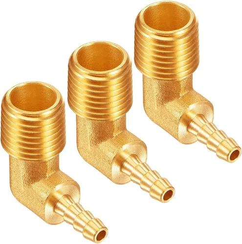 Vista 11 de Uenede 3 piezas de latón 1/2"NPT macho a 1/2" púas 90 grados codo rosca manguera de tubo púas accesorios para agua/aceite/gas
