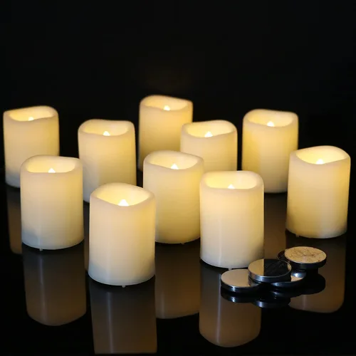 Vista 8 de Velas de pilar sin llama negras con temporizador de 6H, alimentadas por batería AAA, mecha y cera reales, velas LED parpadeantes con tema