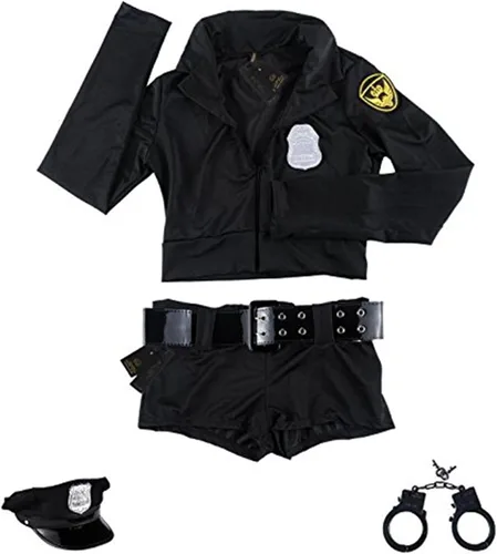 Vista 4 de Disfraz de policía para mujer, disfraz de policía sucio, uniforme de Halloween