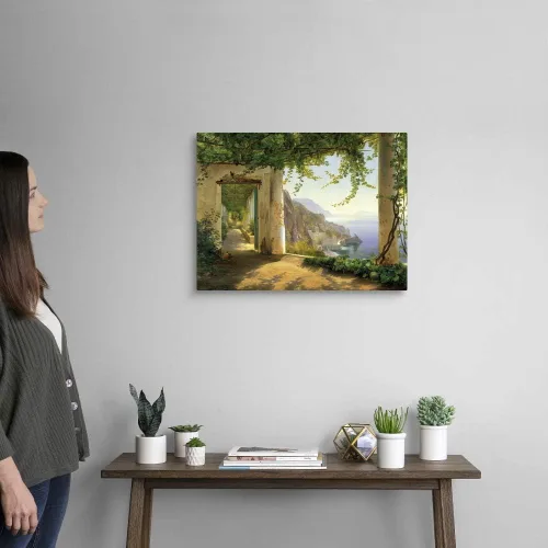 Vista 2 de CANVAS ON DEMAND Lienzo decorativo para pared con vista a la costa de Amalfi por Carl Frederic Aagaard, clásico, tradicional, decoración del hogar