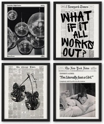 Vista 8 de NaZaUK Decoración de Póster de Neoyorquinos Trendy Preppy, Impresiones de Arte de Pared Estético Funky, Arte de Pared de Periódico con Bola de Disco