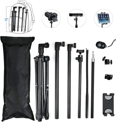 Vista 6 de Trípode para tableta para iPad Pro soporte de piso trípode para Surface Pro Samsung Tab S9+ soporte con control remoto giratorio de 360° ajustable
