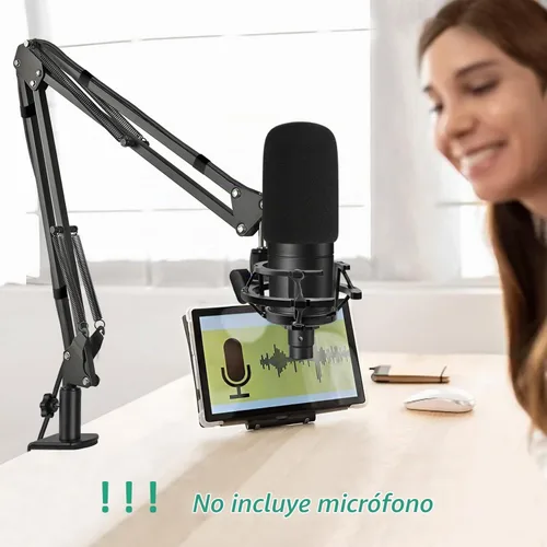 Vista 6 de Soporte de micrófono AT2020, brazo de micrófono ajustable con soporte de choque, parabrisas de espuma y bridas para cables, para AT2020 AT2020USB