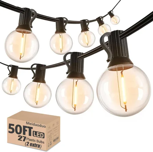 Vista 15 de 200 pies de luces de cadena LED al aire libre Edison para exteriores, impermeables, 2200K, luces de patio con 104 bombillas de plástico