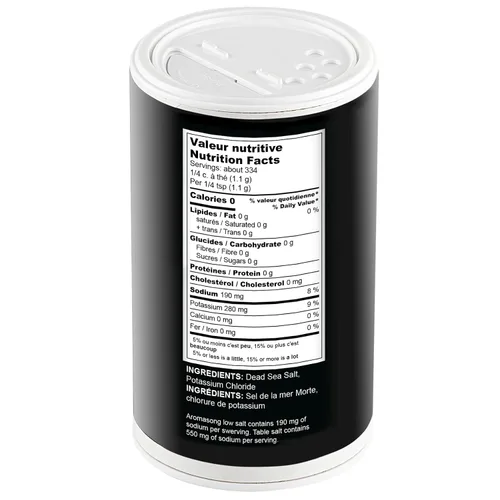 Vista 2 de Aromasong Sal marina baja en sodio 13 oz. Salero 100% natural de grano fino cloruro de potasio del mar muerto con sal del mar muerto.