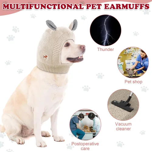 Vista 4 de Orejeras silenciosas para perros, cuello de 14.96 pulgadas, protectores auditivos para perros, protección contra ruido, gorro de punto envolvente