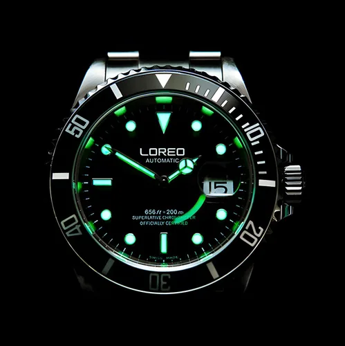 Vista 5 de LOREO Reloj automático para hombre con bisel giratorio de cristal de zafiro de acero inoxidable negro completo