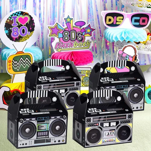 Vista 6 de 12 cajas de recuerdo de los años 80 y 90 novedades Boombox Prop Radio, decoración de centros de mesa para decoración retro de los años 80, recuerdos