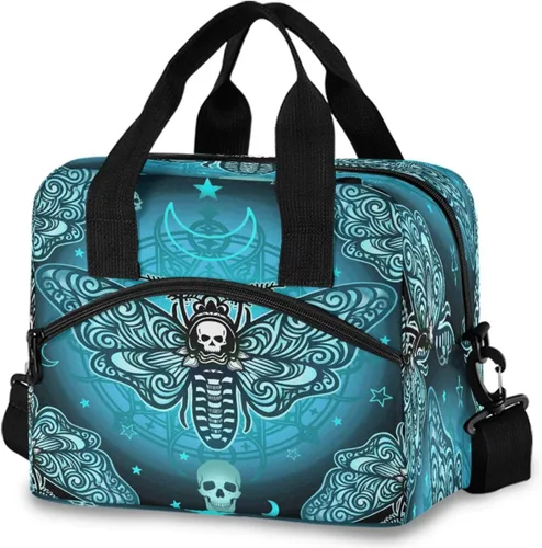 Vista 20 de MNSRUU Bolsa de almuerzo aislada murciélagos y flores vintage mujeres hombres tela tote enfriadora para cena bolsa reutilizable a prueba de fugas