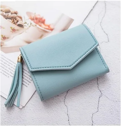 Vista 3 de Cartera con tarjetero RFID para mujer, billetera delgada, plegable, multitarjeta, con cremallera, monedero, Azul., Compacto