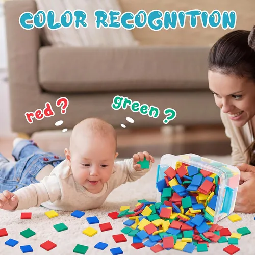 Vista 6 de Jexine 400 Pcs Foam Square Counters Color Tiles Square Color Sorting Tiles Math Counters Manipulatives, Sorting Toy, Counting, Learning, Classroom
