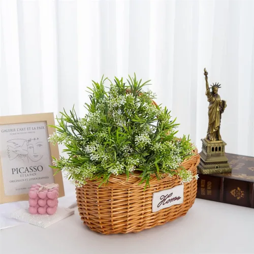 Vista 4 de 18 piezas/lote de plantas artificiales de seda de plástico, hojas de eucalipto, ramas, ramas, arreglo de corona, mesa para el hogar, jardín, boda