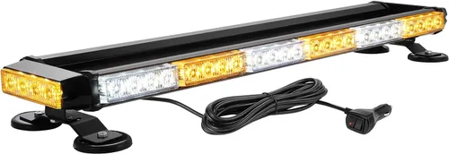 Vista 7 de WOWTOU - Barra de luz LED de 56 luces rojas y blancas de techo de emergencia con flash intermitente para bomberos voluntarios, vehículos de Rojo