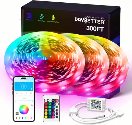 Vista 10 de DAYBETTER - Tiras de luces LED de 110 pies, tiras de iluminación inteligentes con control remoto de aplicación, luces RGB que cambian