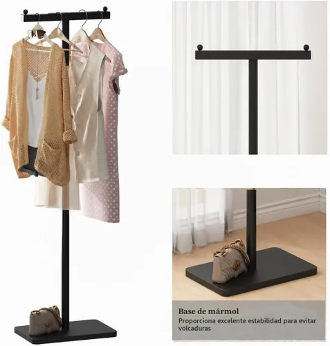 Vista 3 de Percheros independientes con base de mármol, soporte de ropa resistente para entrada, dormitorio, sala de estar, boutiques, 15.7 pulgadas de largo