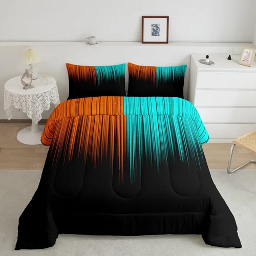 Vista 24 de Feelyou Juego de edredón geométrico degradado para adolescentes, tamaño individual, para niños y mujeres, azul, rojo y negro, juego de ropa de cama