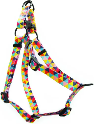 Vista 2 de Arnés para perro hembra, bonito patrón geométrico de triángulos geométricos, hebilla de liberación rápida, cuello halter ajustable para perros