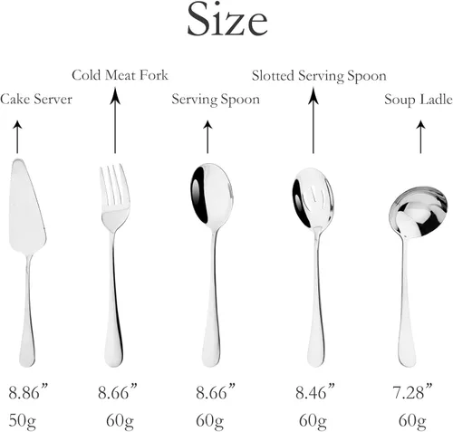 Vista 3 de Juego de cubiertos de acero inoxidable para anfitriona, 5 piezas, utensilios de servir negros, incluye servidor de pasteles, cuchara ranurada
