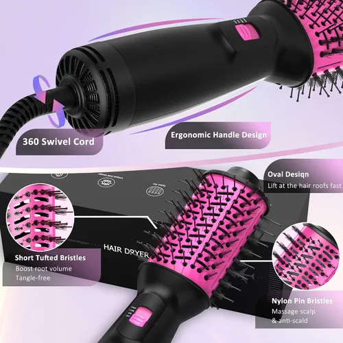 Vista 2 de Cepillo secador de pelo de viaje de doble voltaje (100 V-240 V), cepillo automático de aire caliente con enchufe UE y Reino Unido, cepillo secador