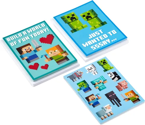 Vista 3 de Hallmark Minecraft - Tarjetas y calcomanías para el día de San Valentín para niños (24 aulas de San Valentín con sobres)