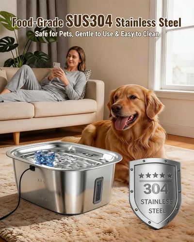 Vista 2 de PETNF Fuente de agua de acero inoxidable de 3 galones para perros grandes, dispensador de tazón de agua para perros con 2 filtros, ventana de agua
