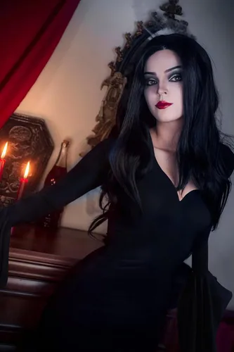 Vista 5 de JPXH Morticia Addams - Disfraz de Addams para mujer, talla grande, espeluznante, largo, negro, vestido familiar para Halloween