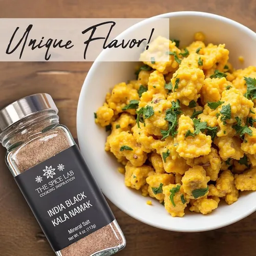 Vista 2 de The Spice Lab Kala Namak Sal negra – Sal india del Himalaya en tarro francés – Condimento puro vegano Kala Namak para revueltas de tofu – Sabor