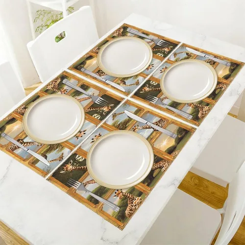 Vista 5 de Animal Giraffe Placemats Set of 6 Resistant Table Mats Washable Place Mats for Dinner Party Table Decoration