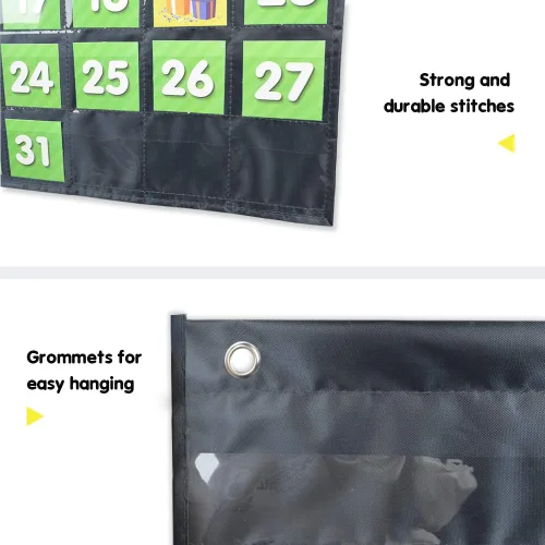 Vista 5 de EAMAY - Calendario mensual de bolsillo para aula con 71 tarjetas para el aprendizaje de niños para el hogar, suministros para la educación en casa