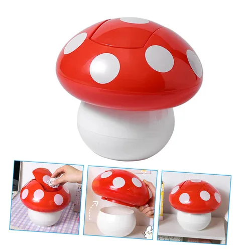 Vista 5 de Lindo cubo de basura con forma de hongo con tapa oscilante, cubo de basura para escritorio, cubo para sala de estar