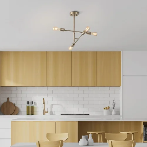 Vista 4 de Globe Electric 66000073 Lámpara de techo con brazo ajustable de montaje semiempotrado de 4 luces, latón mate, brazos giratorios, accesorios