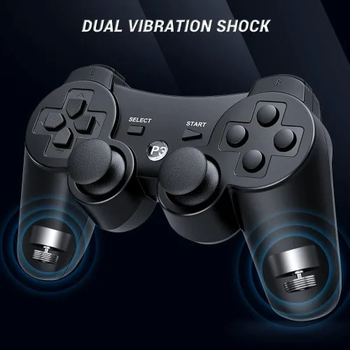 Vista 3 de Paquete de 2 controladores inalámbricos para PS3 para Sony Playstation 3, doble choque 3, Bluetooth, recargable, sensor de movimiento, joysticks