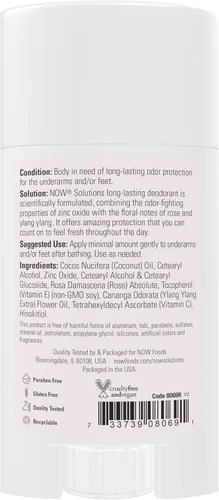 Vista 2 de NOW Solutions, Desodorante en barra de larga duración, Rose Ylang Ylang, 2.2 oz