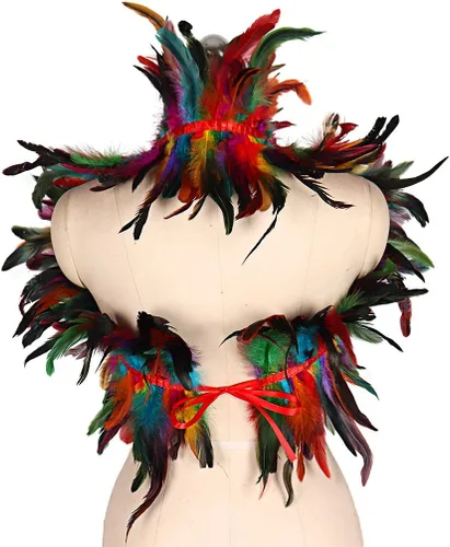 Vista 5 de Arnés de plumas para mujer, chal punk, victoriano, real, natural, de plumas, chal de carnaval, disfraz de baile gótico