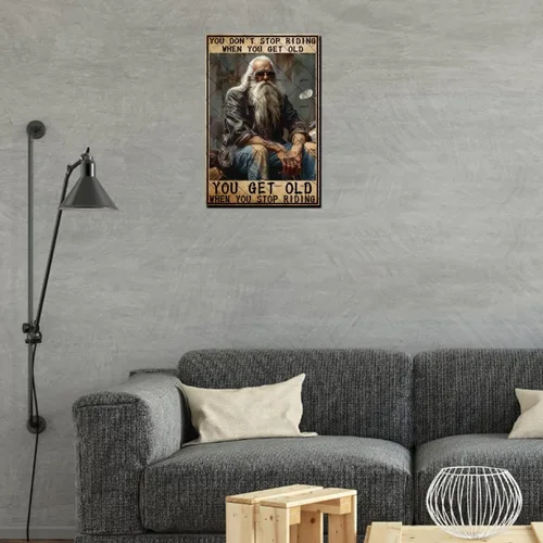 Vista 6 de EMOHAT Letrero de metal para motocicleta, letrero de metal con texto en inglés "You Don't Stop Riding When You Get Old Metal Tin Signs