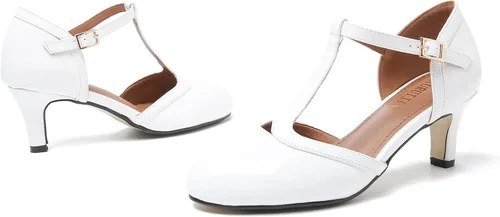 Vista 3 de LIURUIJIA Zapatos de tacón bajo Mary Jane para mujer, estilo retro, punta redonda, correa en T, D'Orsay para baile de graduación, talla grande