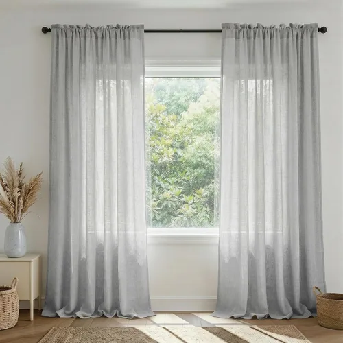 Vista 20 de Mrs.Naturall - Cortinas transparentes con bolsillo para barra de 36x63 pulgadas de lino mezclado negro