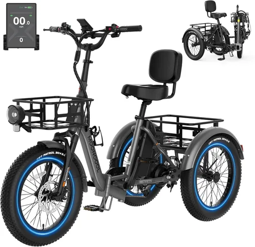 Vista 18 de MOONCOOL Electric Tricycle for Adults, 500W/750W Folding Electric Trike for Adults, 20"x3.0" Fat Tire 3 Wheel Electric Bike, Aluminum Frame