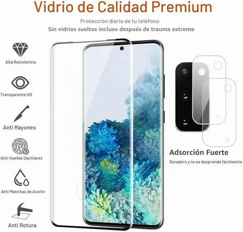 Vista 2 de Samsung Galaxy S20 Protector de pantalla de vidrio templado con protector de lente de cámara [cubierta curva 3D] [compatible con huellas dactilares]