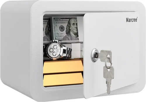 Vista 9 de Marcree Caja fuerte de 0.23 cachorros, pequeña caja fuerte con llave, mini caja fuerte para el hogar para dinero, monedas y efectivo, cajas fuertes