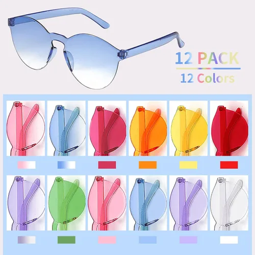 Vista 3 de MIUSKATL Paquete de 12 lentes de sol para niños, sin marco, regalos de fiesta, gafas de sol coloridas para mujeres, niñas, niños, gafas de fiesta