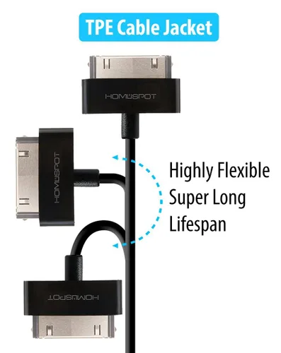 Vista 3 de Cable cargador corto de 30 pines [certificado MFi] para iPhone 4, iPhone 4S, iPad 1/2/3, iPod Touch, iPod Nano (negro, 8 pulgadas, 7.9 in, 1 unidad)