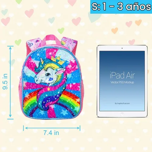 Vista 5 de AGSDON Mochila para niños pequeños con correa, 9.5 pulgadas, correas de seguridad de unicornio para bebé, bolsa de libros extraíble