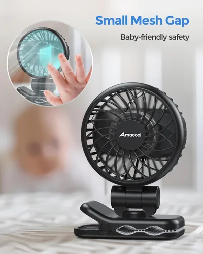 Vista 6 de AMACOOL Mini ventilador de bebé con clip para carriola portadora