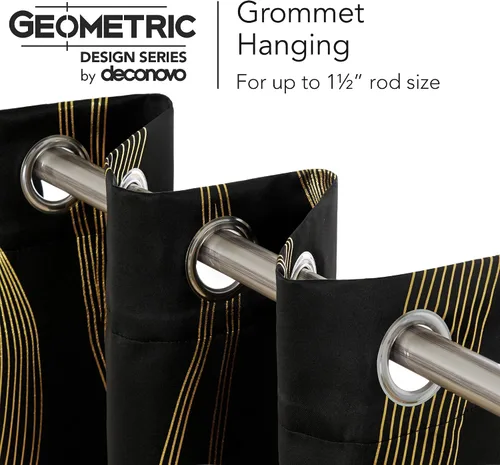 Vista 4 de Deconovo Cortinas opacas con aislamiento térmico, reducción de ruido, para dormitorio, sala de estar, 2 paneles, negro/onda, 42 pulgadas de ancho x