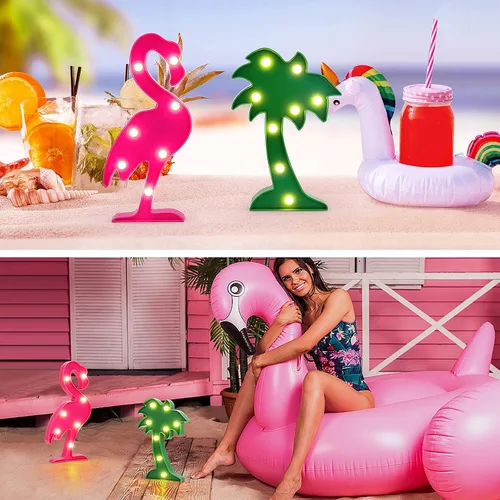 Vista 5 de AceList Tropical Luau Party Supplies Flamingos Palm Trees Sign Light para decoración de fiesta temática hawaiana cumpleaños dormitorio decoración
