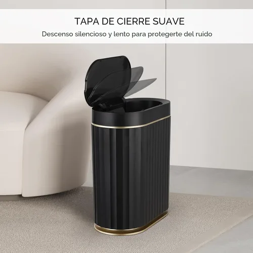 Vista 6 de ELPHECO - Cubo de basura negro para baño con tapa de 2 galones, basurero automático estrecho con sensor, papelero inteligente impermeable
