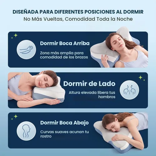Vista 4 de OLIXIS Almohada cervical de contorno para aliviar el dolor de cuello, ergonómica de doble altura Gris y azul